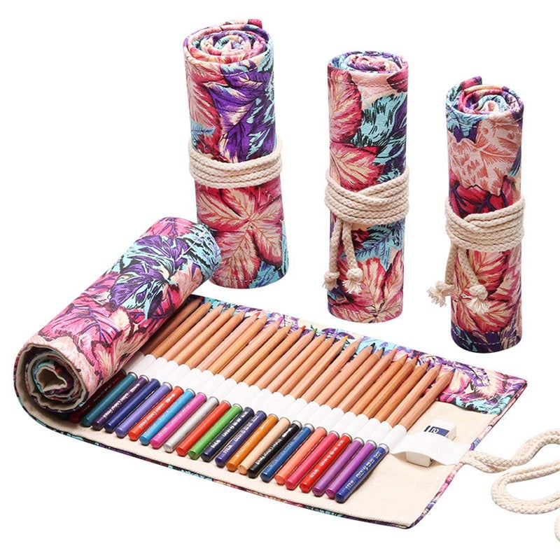 Funny live 36/48/72 Slots Colored Pencil Wrap Pencils Roll Holder Coloring Pencils Organizer Holder Colored Pen Paint Brush Storage Pouch Portable for Artist Student (Maple leaf, 72 Slots) - Image 1